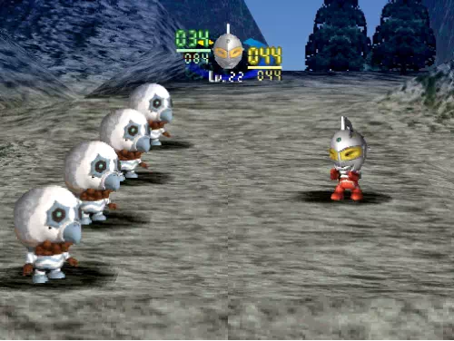 ガッツ星人4体に囲まれたウルトラセブンの戦闘画面