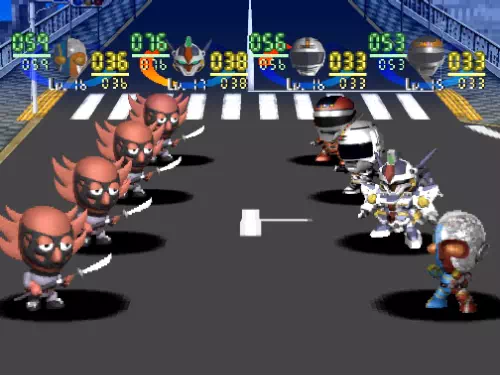 アンドロイドマンとの戦闘開始画面。敵側にアンドロイドマンが4体並んでいる